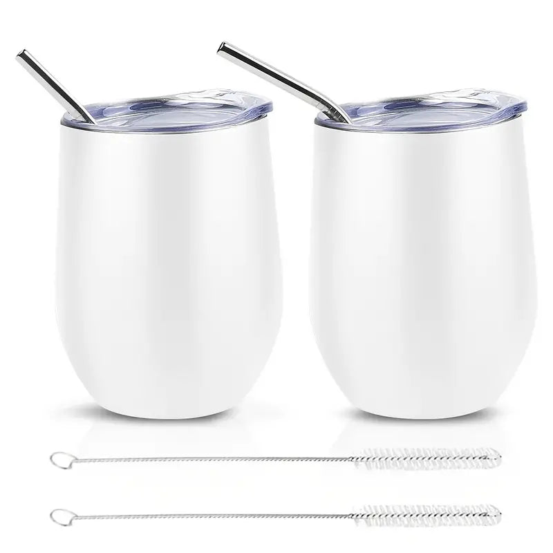 Multi Purpose Stainless Steel Tumblers with Lid & Straw 12oz - 2pcs