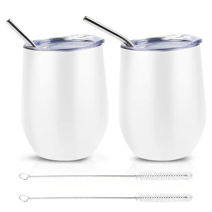 Multi Purpose Stainless Steel Tumblers with Lid & Straw 12oz - 2pcs