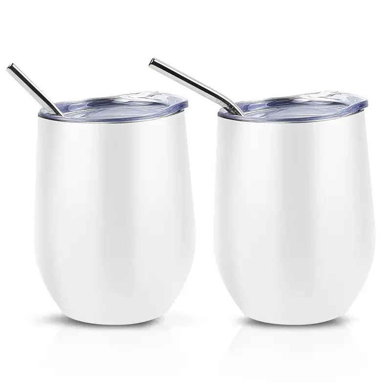Multi Purpose Stainless Steel Tumblers with Lid & Straw 12oz - 2pcs