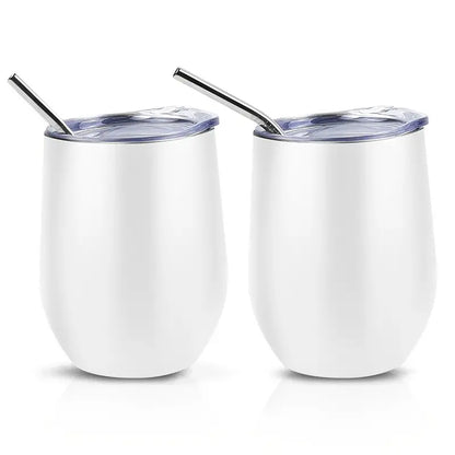 Multi Purpose Stainless Steel Tumblers with Lid & Straw 12oz - 2pcs